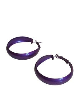 Vintage Purple Metal Hoop Earrings Snap-Lock Closure Vibrant 80s 90s Retro Style